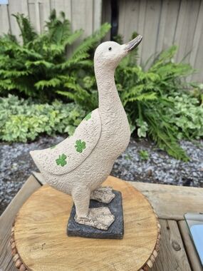 Porch Goose Mid-Size Resin Goose Statue with Hand-Painted Green Shamrocks